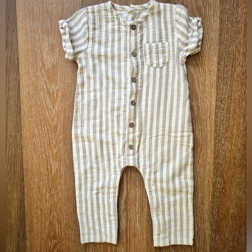 Quincy Mae Beige and Cream Striped Romper 12-18M